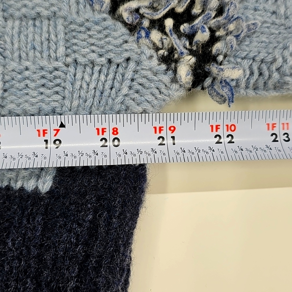 Escada Shaggy Cowl Neck Chunky Knit Pale Blue & Navy Abstract Sweater Wool Blend - Picture 10 of 12